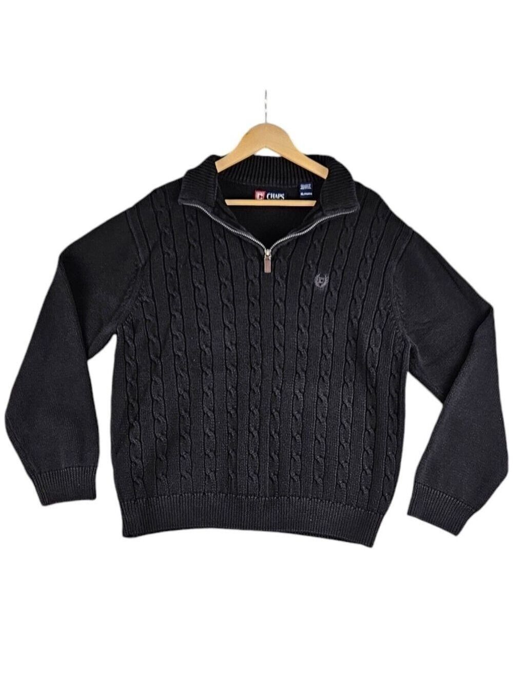 Chaps Men's Cable Knit Sweater XL Charcoal Gray 1/4 Zip Pullover Warm Cotton...